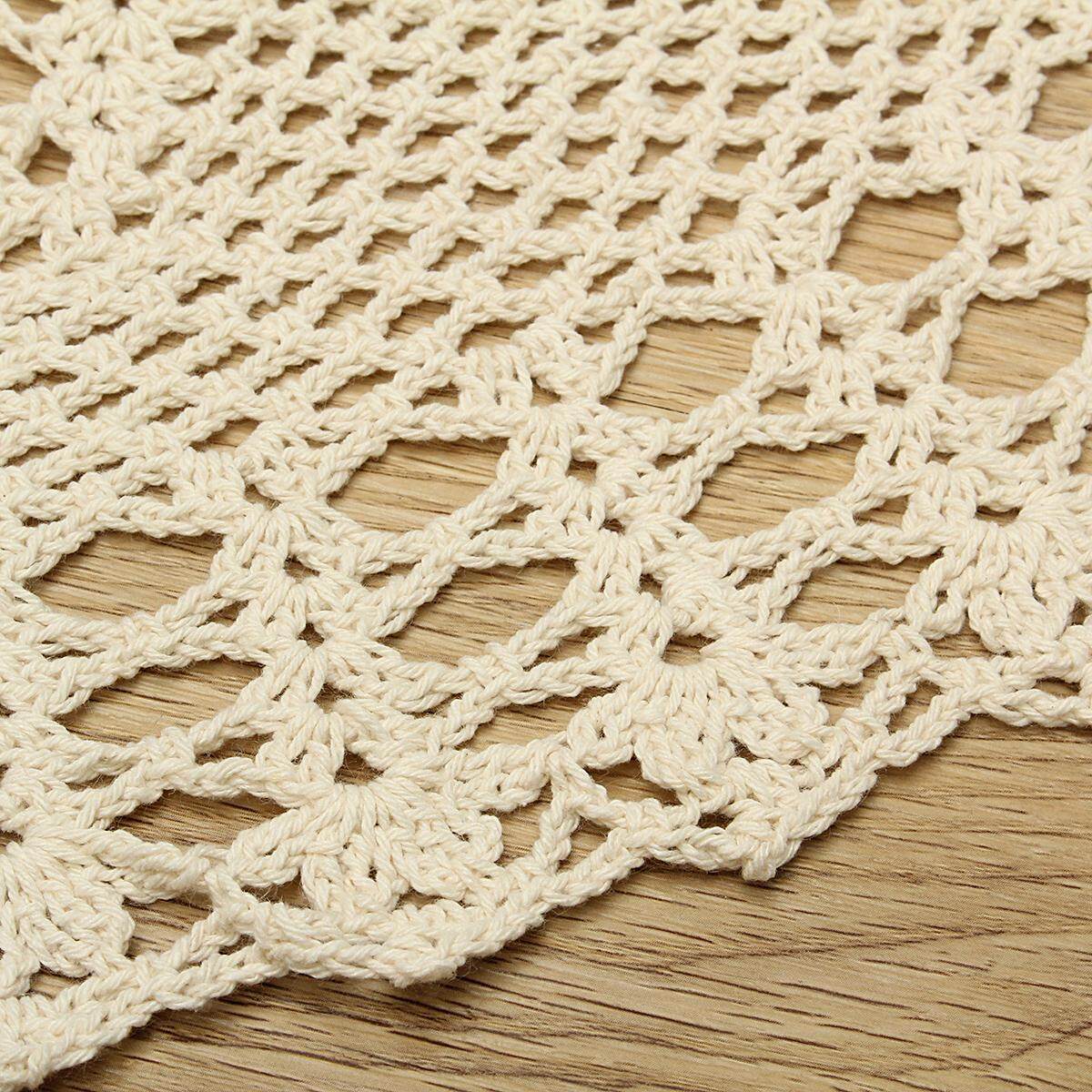 5PCS Hand Crochet Lace Doily Placemat Table Cloth Cotton Round 58CM White/Ecru#Beige