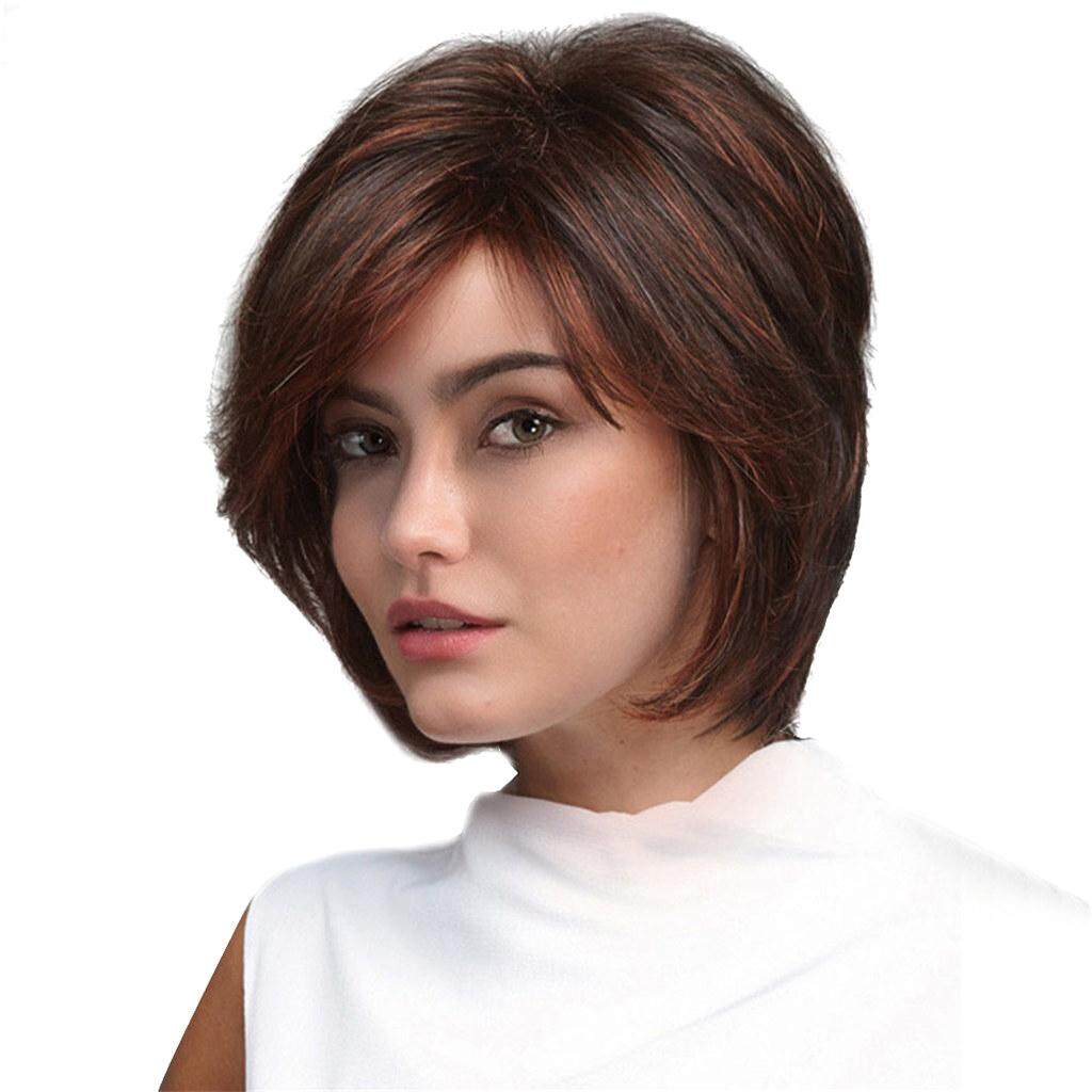 MagiDeal Elegant Women Girls Short Natural Looking Layered Synthetic Hair Wigs With Cap Dark Brown Face Frame Style Costume Party Daily Wear Use