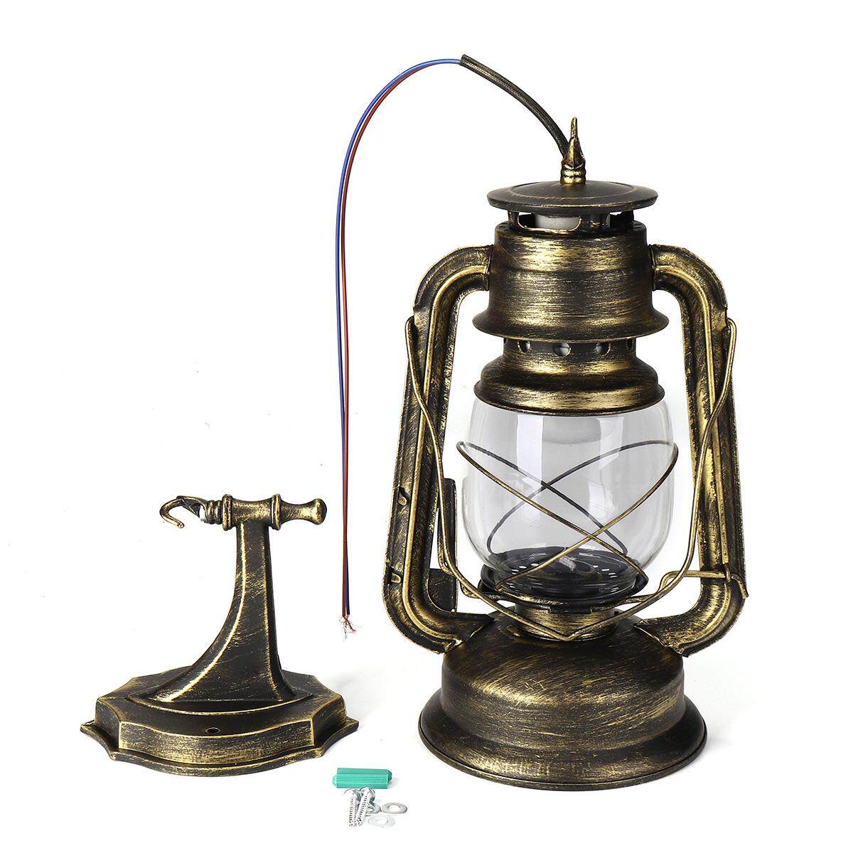 220V Retro Vintage Lantern Wall Lamp Light Sconce With 6W E27 Warm Light Bulb Green Bronze