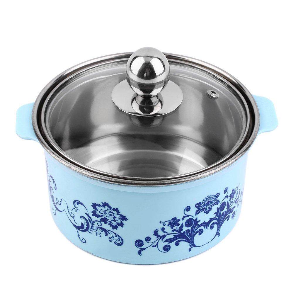 GOOD Stainless Steel Small Single Use Hot Pot With Lid for Electromagnetic Oven Blue - intl