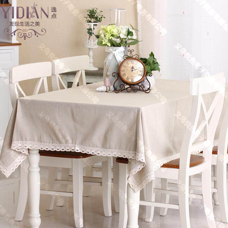 140*200cm Floral Fresh Style Table Cover Linen and Cotton Lace Edge Rectangular Table Cloth Home Hotel Textile