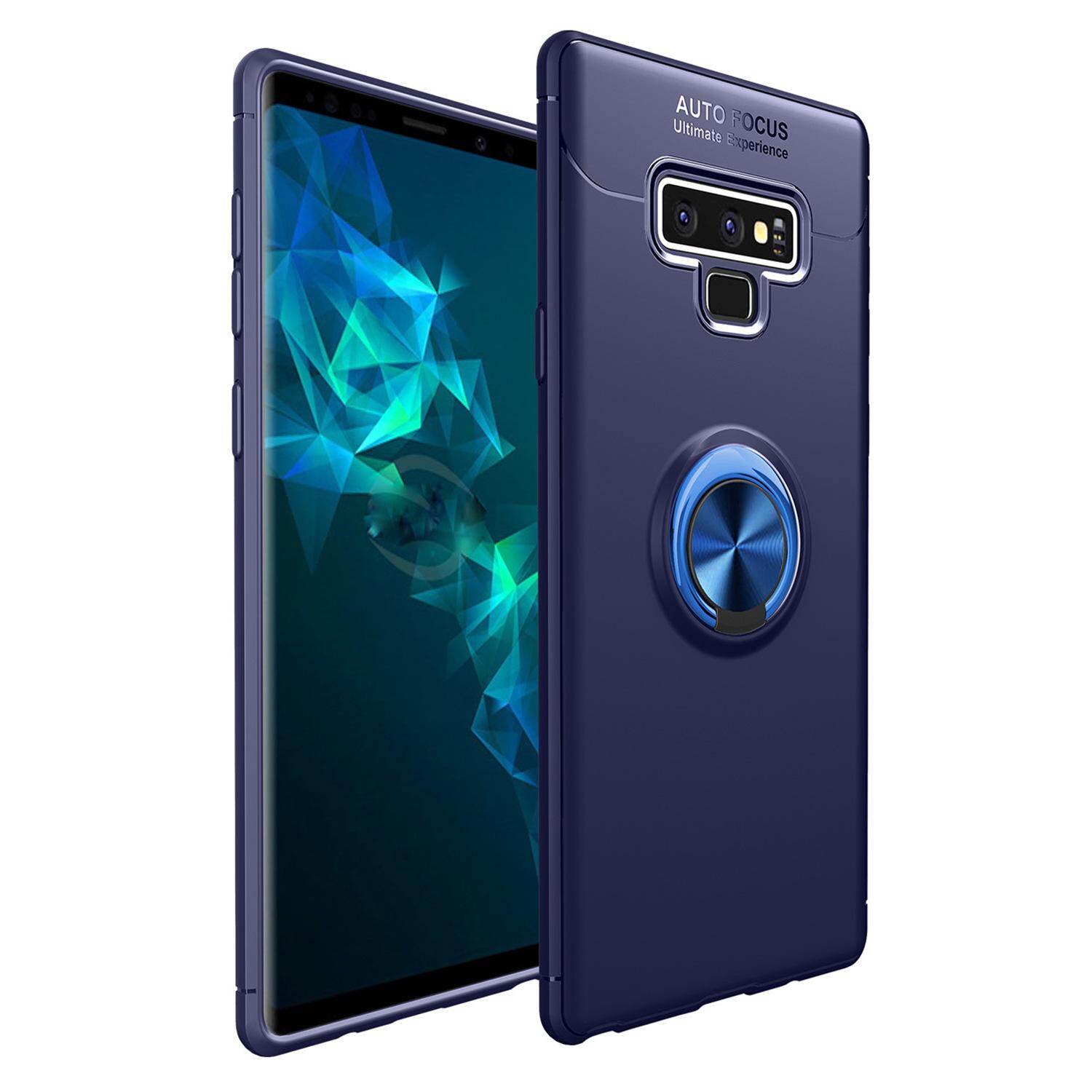 for Samsung Note9 Case [Blue Metal Ring] Soft TPU Case Back Cover, 360 Degree Rotating Hidden Ring Kickstand Holder, Can work with Car Mount, Shockproof, Impact Resistant