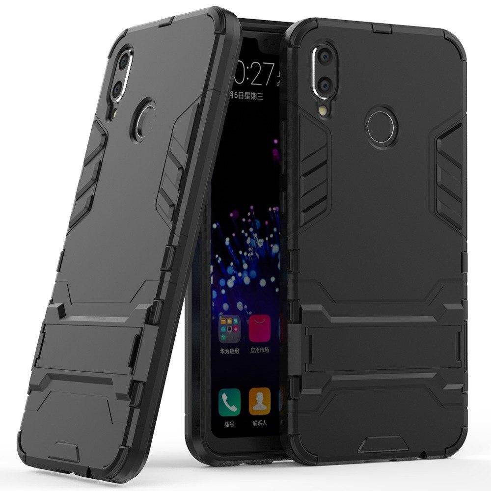 For Huawei Y9 2019 Phone Case, Luxury Iron Man Stand Cover Hard Armor and Soft Silicone TPU Frame Casing