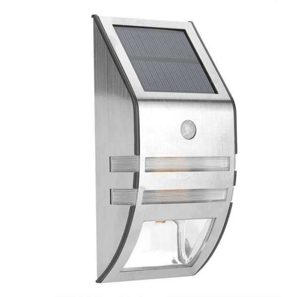 epayst Solar Powered PIR Motion Sensor 2 LED Path Wall Light Garden Security Lamps Silver Pure White