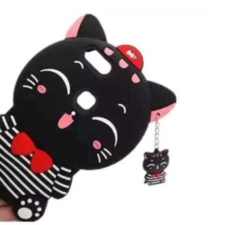 เคสโทรศัพท์สำหรับ OPPO F9, Lucky Cat แมวให้โชคสีดำและสีขาวคิตตี้กับแถบยางซิลิโคนเคสโทรศัพท์เคสสำหรับ OPPO F9