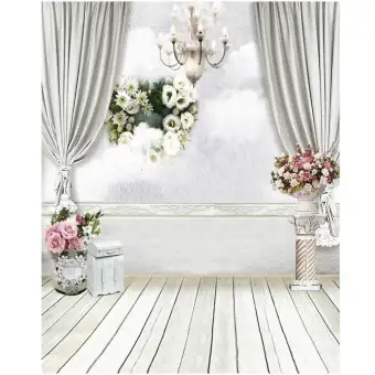 5x7ft White Curtain Backdrop Studio Flower Photo Photography Floor