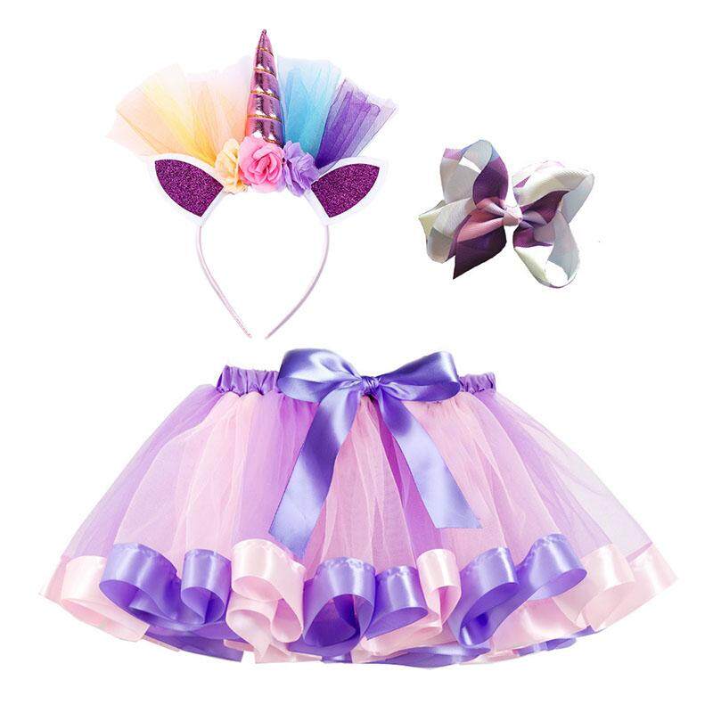 Girls Rainbow Tutus Layered Unicorn Skirt Tulle Costume for Kids Dress up with Unicorn Headband
