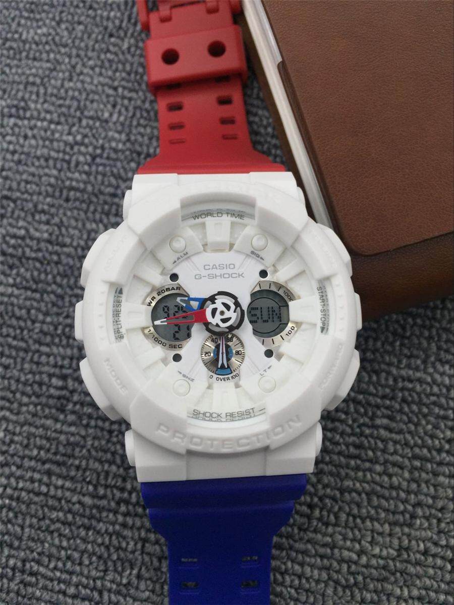 Kualitas Premium Gaya G_Shock Pria Tali Selai Merah & Biru Resin Perhiasan GA-120-1A2