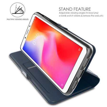 ซองใส่โทรศัพท์มือถือฝาครอบฝาครอบตัวเครื่องเต็มรูปแบบพร้อมที่ใส่การ์ดและหัวเข็มขัดอัตโนมัติสำหรับ Xiaomi Redmi 6