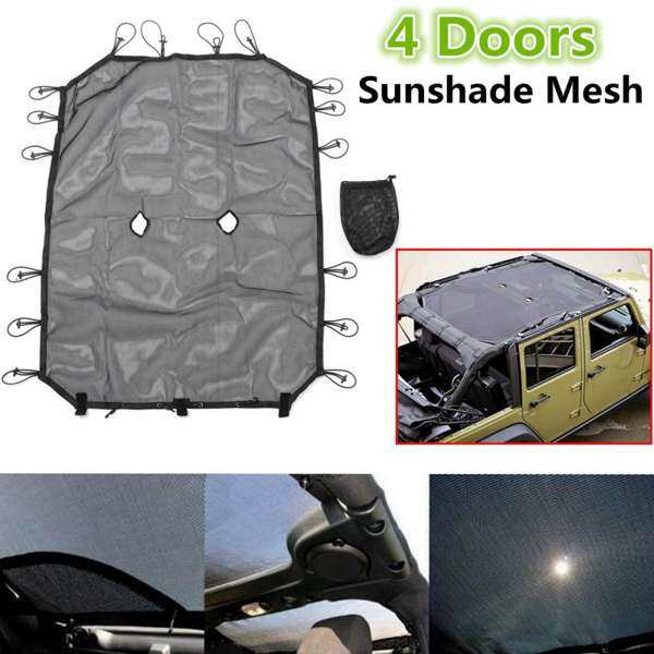 Black Nylon Sunshade Mesh Top Sun Shade For Jeep Wrangler JK 4 Doors 2007-2017 - intl