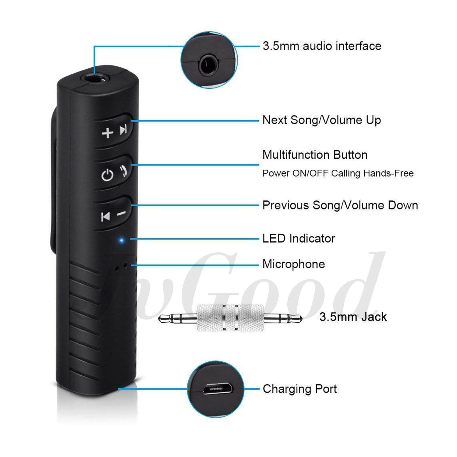 JvGood ตัวรับสัญญาณบลูทูธ Bluetooth Receiver, 3.5mm Aux Bluetooth 4.1