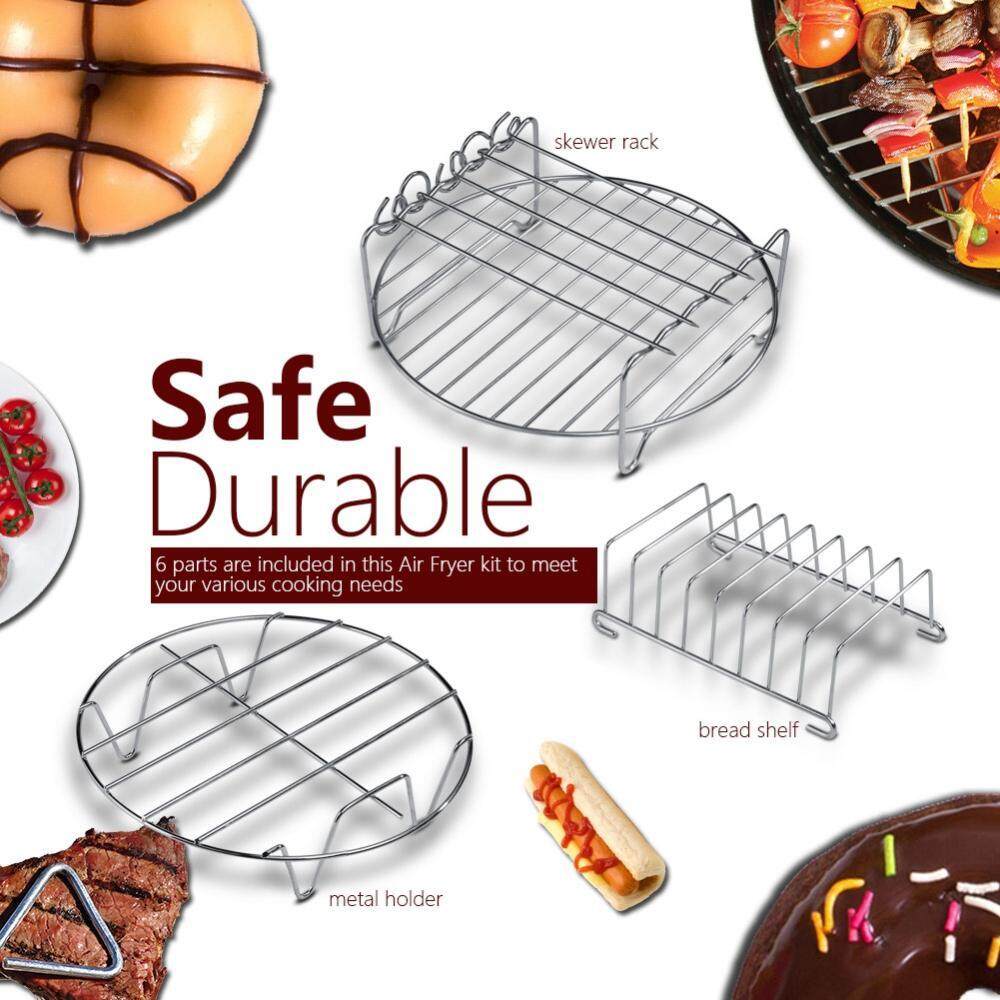 5.6QT and Up 6 in 1 Air Fryer Accessories Set Fit all Standard Air Fryer 4.0QT Multifunctional Air Fryer Accessories Set Kit Parts Metal Holder Skewer Rack Cake Barrel 4.5QT