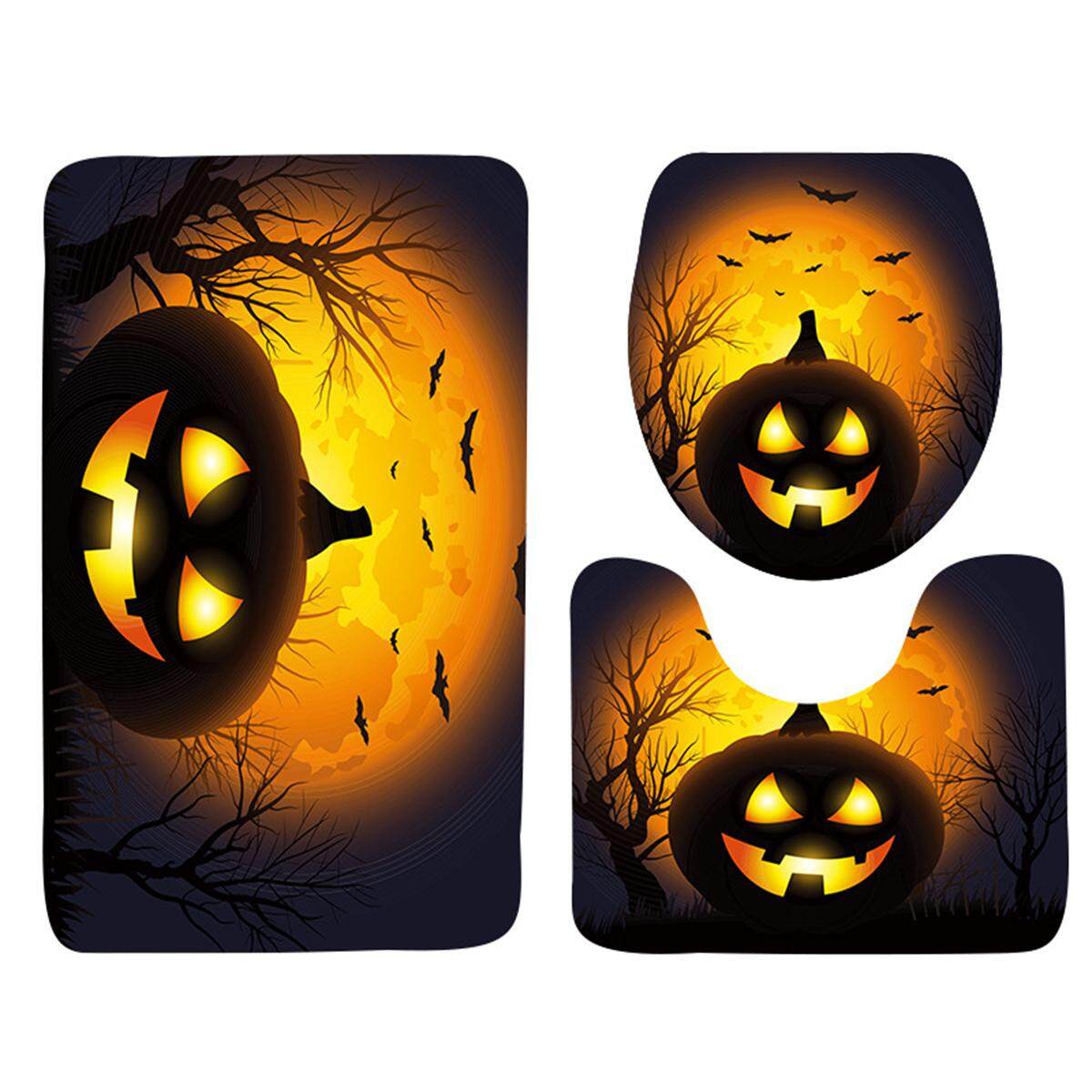 3 cái Bí Ngô Halloween Nhà Tắm Chống Trơn Trượt Thảm Trải Thảm Nắp Bồn Cầu Bao Bác Sĩ