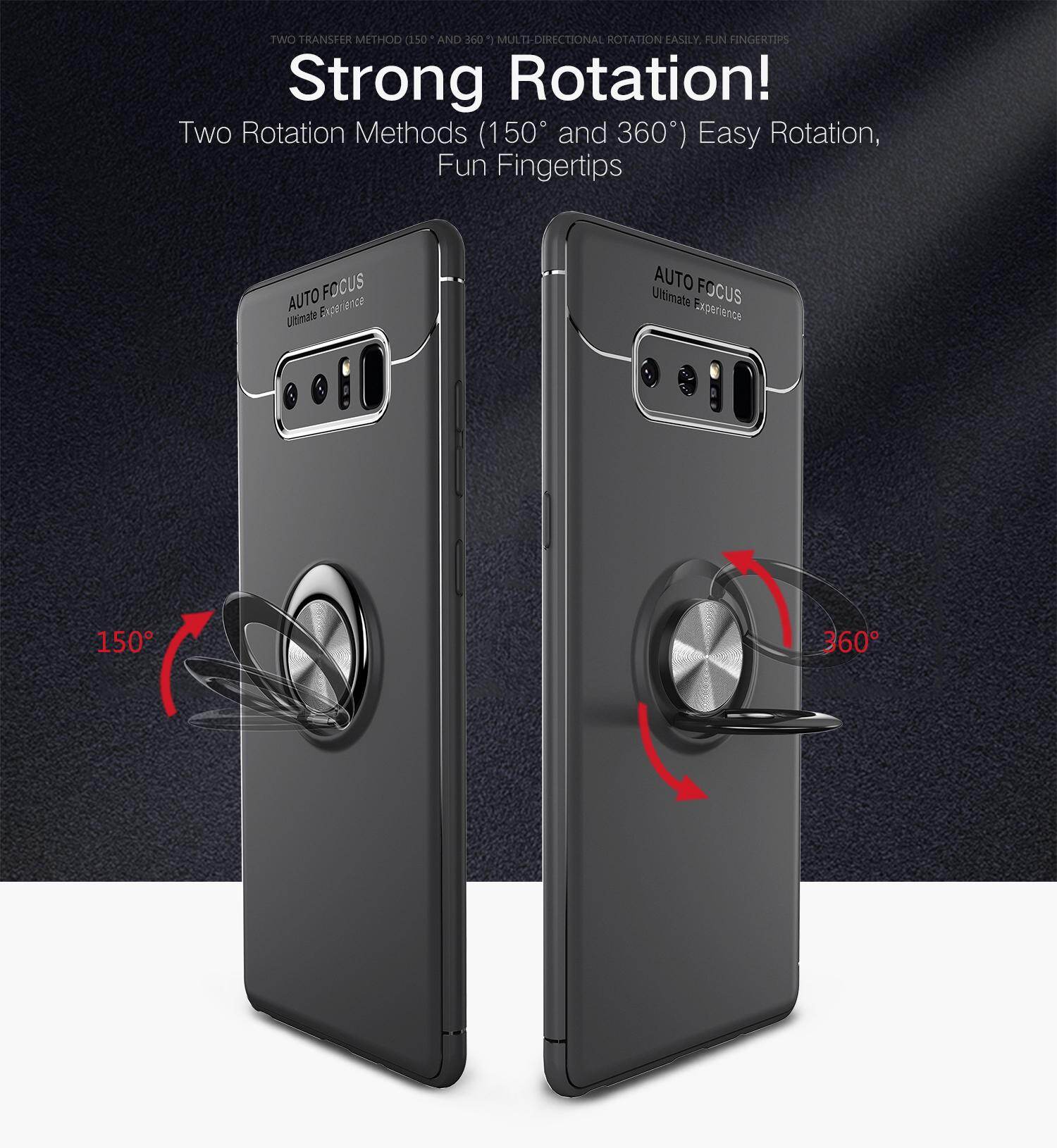 for Samsung Note8 Case [Black Metal Ring Buckle] Soft TPU Back Case Cover, 360 Degree Rotating Invisible Ring Kickstand Holder Bracket, Can work with Car Mount, Shockproof, Impact Resistant