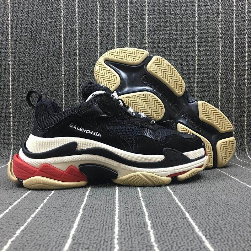 2018 Balenciaga Pria & Wanita Vintage Tripe-S Pelatih Sneaker Fashion Nyaman Santai Berjalan Sepatu Olahraga Gaya Hidup Beberapa Beralas Tebal sepatu Hitam Size 36-44-Intl