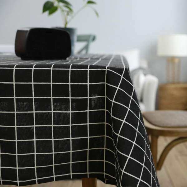 Rectangle Nordic Style Black Plaid Linen Tablecloth Cover Table Runner Cloth Placemat Dining Table Decoration Fabrics Washable#140*160 - intl