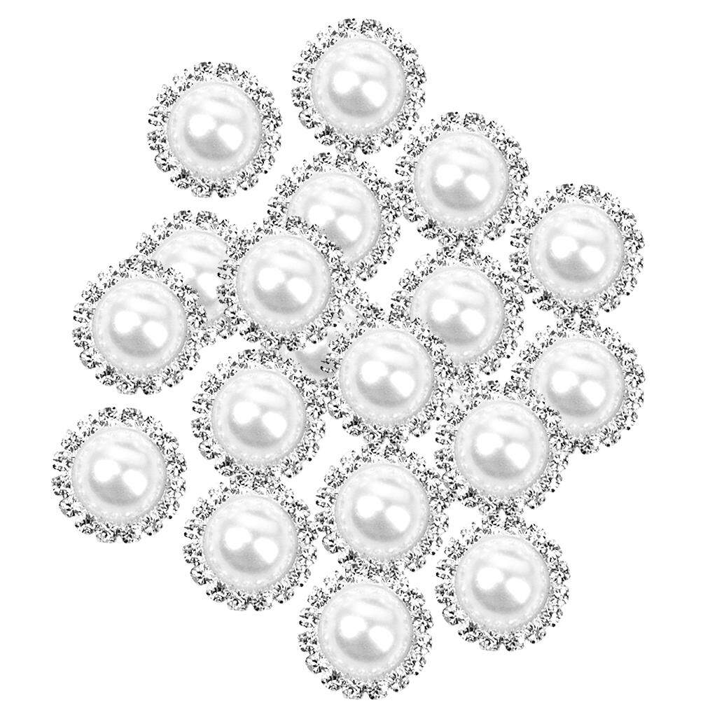 BolehDeals 20 Piece Crystal Rhinestone WHITE FAUX PEARL Button Flatback