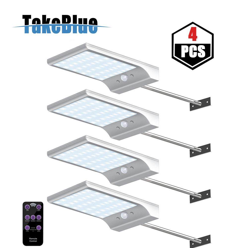 TakeBlue 48 LED Không Dây Chống Nước Năng Lượng Mặt Trời Cảm Biến Chuyển Động Đèn Ngoài Trời Có Điều Khiển từ xa Mờ Nhạt Với Phần Mở Rộng Cần 4 Gói