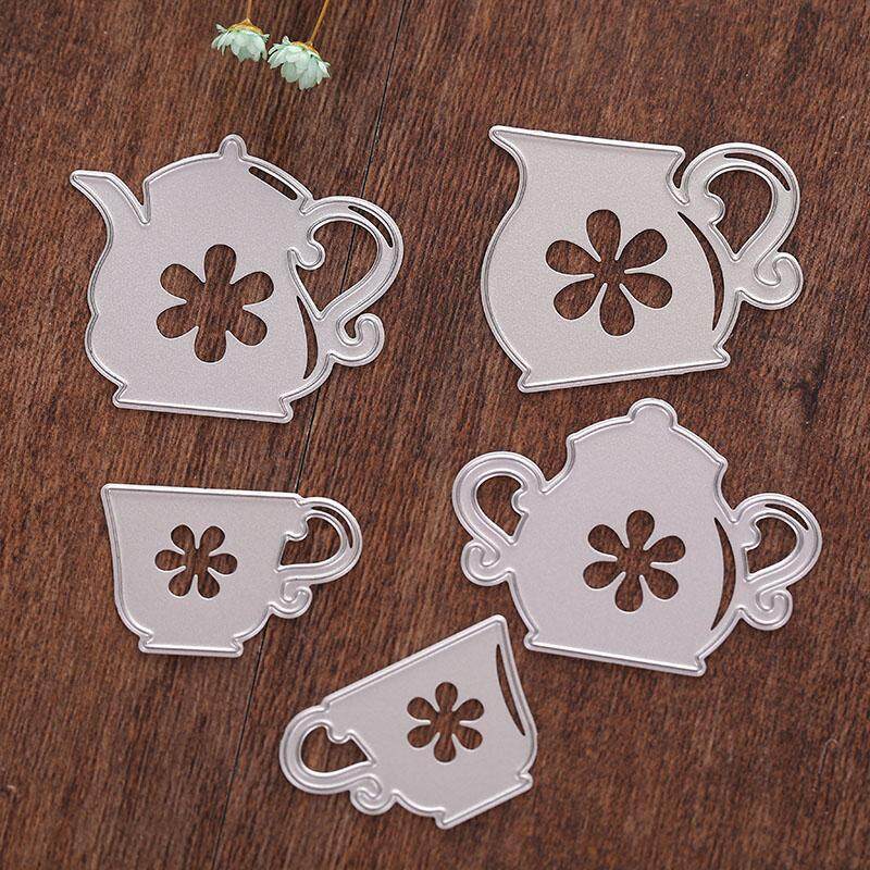 Clearance sale 5Pcs Useful Sliver DIY Teapot Dies Stencil Scrapbook Embossing Paper Decor - intl