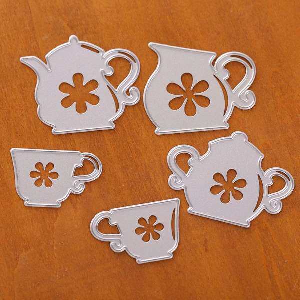 Clearance sale 5Pcs Useful Sliver DIY Teapot Dies Stencil Scrapbook Embossing Paper Decor - intl