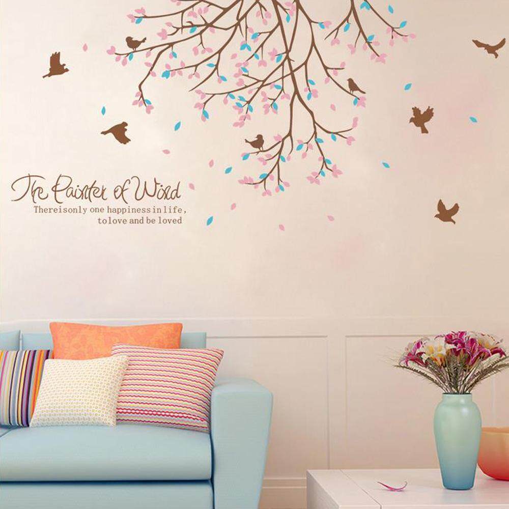 Pink Tree Flower Leaves PVC Wall Decals DIY Home Sticker WallPaper Vinyl Wall arts Pictures Removable Murals For House Decoration Baby Living Rooms Bedroom Toilet