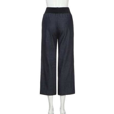Women Fashion Casual High Waist Elasticity Denim Wide Leg Palazzo Pants Jeans Trousers