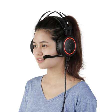 เล่นเกม หูฟัง USB 7.1 เสียงรอบทิศทางชุดหูฟังพร้อมไมโครโฟนสําหรับคอมพิวเตอร์ ดำ ส้ม แบบมีสาย