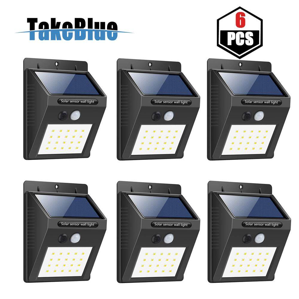 TakeBlue 20 ĐÈN LED Năng Lượng Mặt Trời Ngoài Trời 3 Chế Độ Thông Minh Chống Nước Năng Lượng Mặt Trời Cảm Biến Chuyển Động Ánh Sáng Không Dây Đèn Tường Bên Ngoài đèn cho Driveway Sân Vườn Đường Đi (6 Gói)