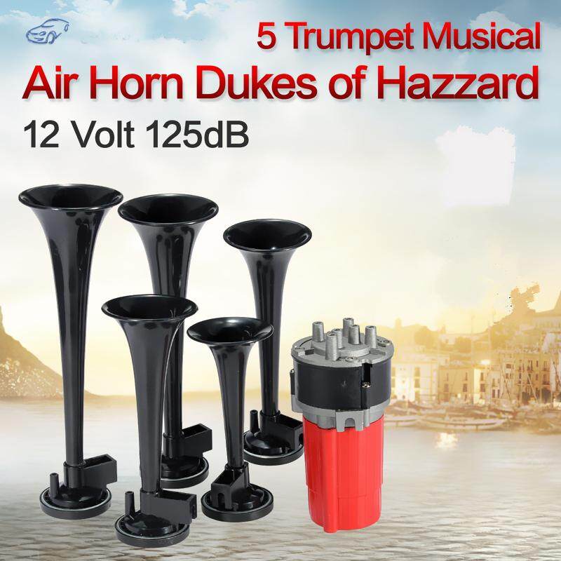 12 V 5 Terompet Dixie Bel Udara dengan Keras 125dB Tekanan Suara untuk Mobil Bus Perahu Truk (Warna Hitam)