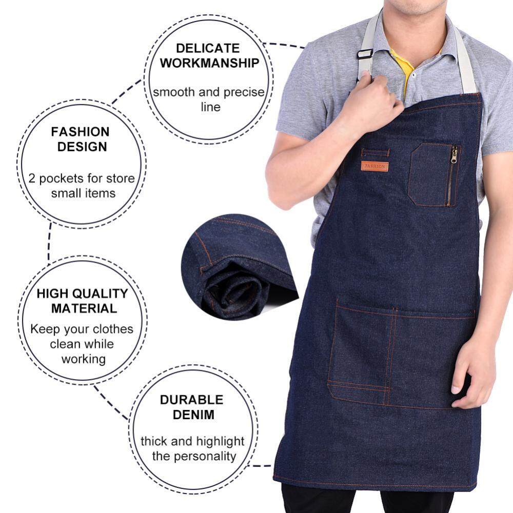 Durable Denim Cloth Apron for Home Cooking Gardening Baking Restaurant Waitress Uniform 76*62cm