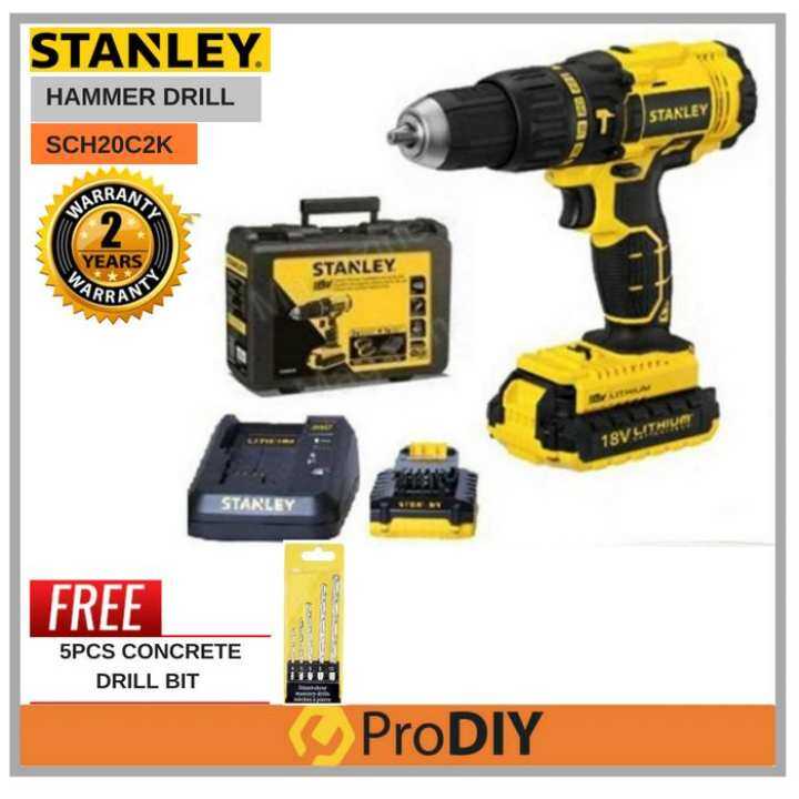 STANLEY SCH20C2K 18V Hammer Cordless Drill + FOC 5PCS Concrete Drill