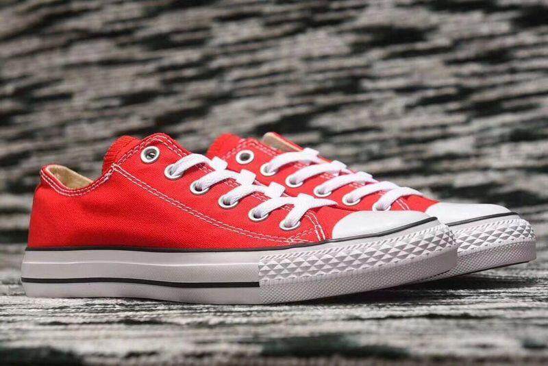Produk Baru Asli Pria dan Wanita Sepatu Kets Converse Unisex Sepatu Datar Sepatu Kanvas Modis Merah Rendah-Intl