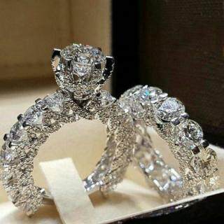 Cặp nhẫn cưới thời trang hợp kim đính pha lê Zircon phong cách cổ điển lãng mạn kích cỡ 6 7 8 9 10 thumbnail