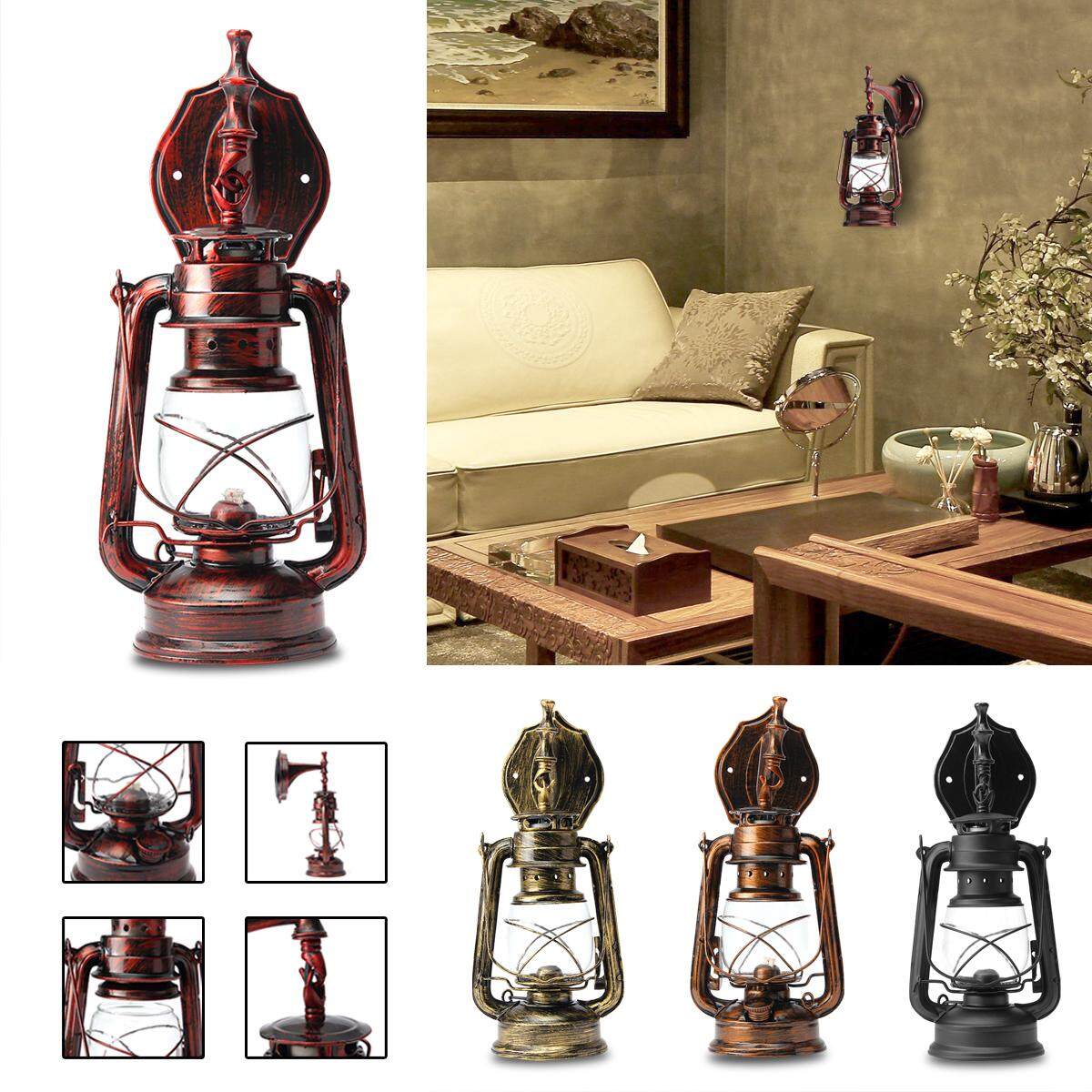 【Free Vận Chuyển + Đèn Flash Deal】2Pcs Retro Cổ Vintage Mộc Mạc Đèn Lồng Đèn Treo Tường Sconce Đèn Ngoài Trời E27