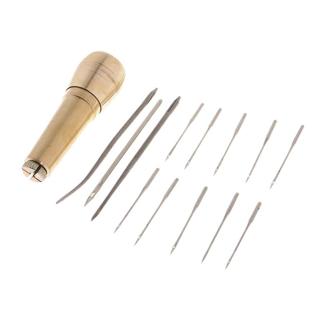 Loviver 14Pcs/set Needles Copper Handle Sewing Awl Hand Stitcher Shoe Repairing Tool