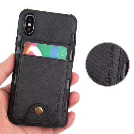 แนวตั้งหุ้มหนังพียูกระเป๋าเก็บบัตรเคส PC TPU สำหรับ iPhone XS สูงสุด 6.5 นิ้ว