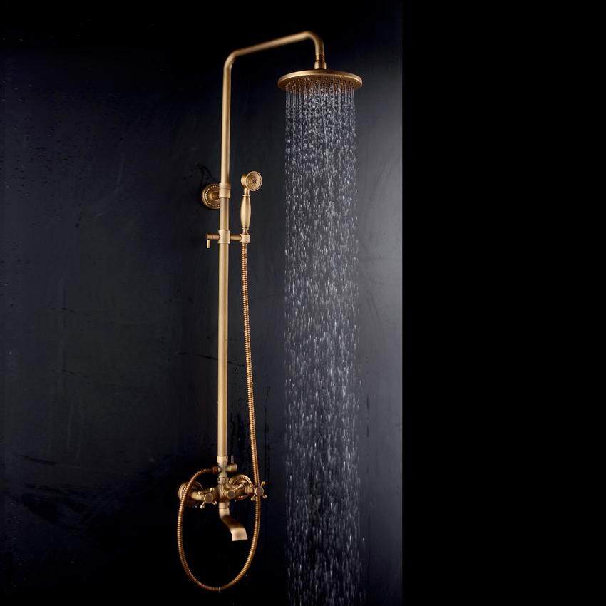 Bathroom Retro Shower Set Faucet Antique Brass Brass Style Dual Handles Wall Handles