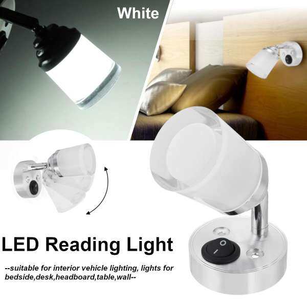 1 pcs 12V LED Frosted Swivel Wall Reading Light RV Motorhome Trailer Bedroom Book Lamp