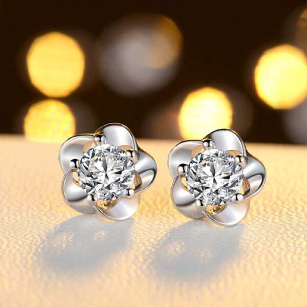 S925 Perak Kuping Kuku Wanita Plum Jepang dan Korea Selatan Busana Manis Kepribadian Anting Berlian Plum Ungu Mawar Putih Perhiasan Anting-Anting Anting-anting Perangai suasana Anting-Anting Berlian dengan