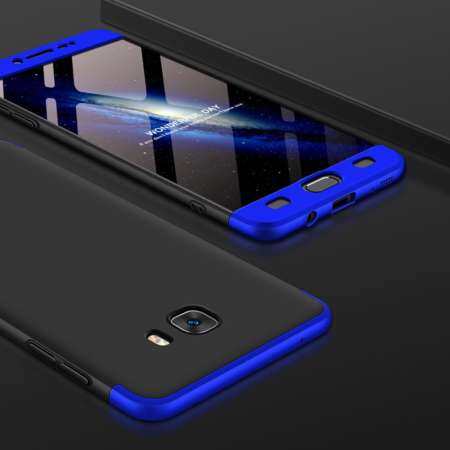 GKK สำหรับซัมซุงกาแล็คซี่ C9 Pro สามย่อหน้า 360 องศาความคุ้มครองเต็มรูปแบบ PC ป้องกันกรณีฝาหลัง (สีดำ + สีฟ้า) - INTL