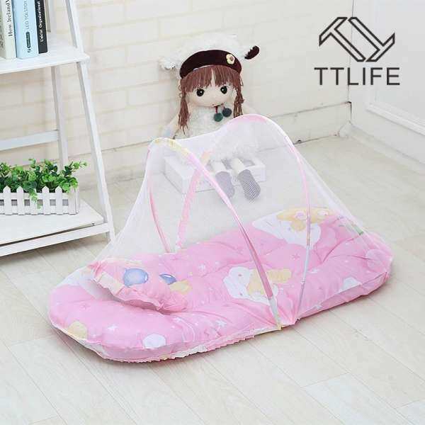 Ttlife Pink/Blue 2018 New Baby Infant Bed Canopy Mosquito Net Cotton-padded Mattress Net With Pillow Foldable Portable Mosquito Net Set