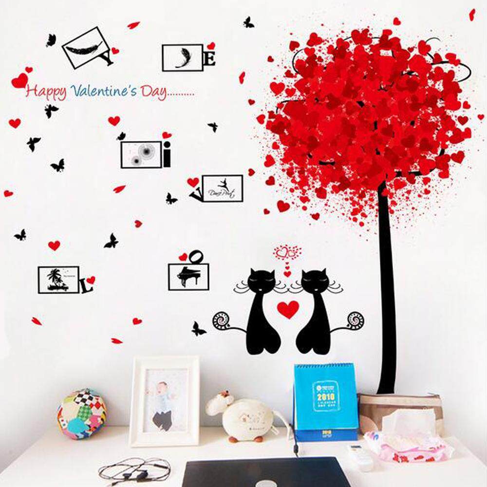 Couple Cat Red Tree PVC Wall Decals DIY Home Sticker WallPaper Vinyl Wall arts Pictures Removable Murals For House Decoration Baby Living Rooms Bedroom Toilet