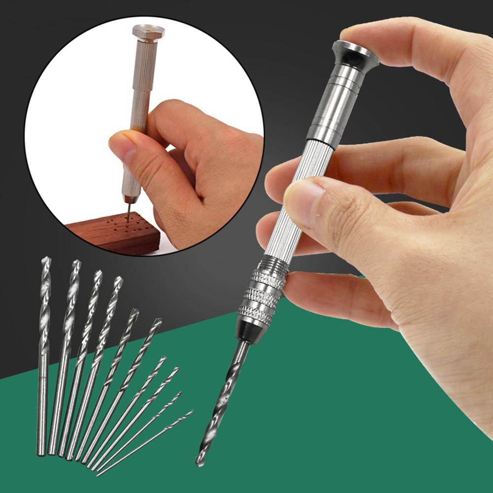 11PCS Mini Micro Aluminum Keyless Chuck Hand Drill with Twist Drills Rotary Tools