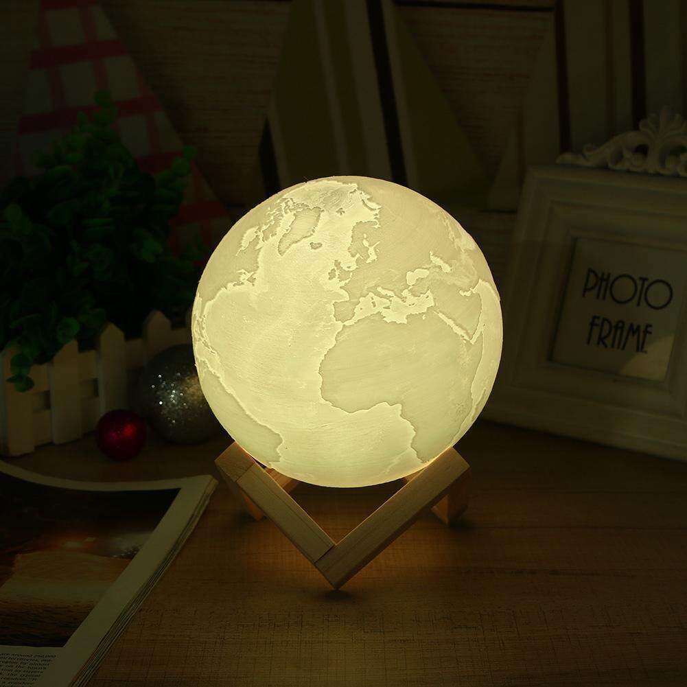 USB Rechargeable 3D Print LED Earth Lamp Touch Switch 7-Color Night Light(White)-13m