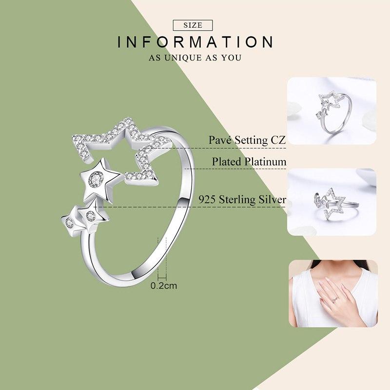 BAMOER Free Shpping October Authentic 925 Sterling Silver Luminous Star Waiting Adjustable Finger Rings for Women Wedding Engagement Jewelry SCR452
