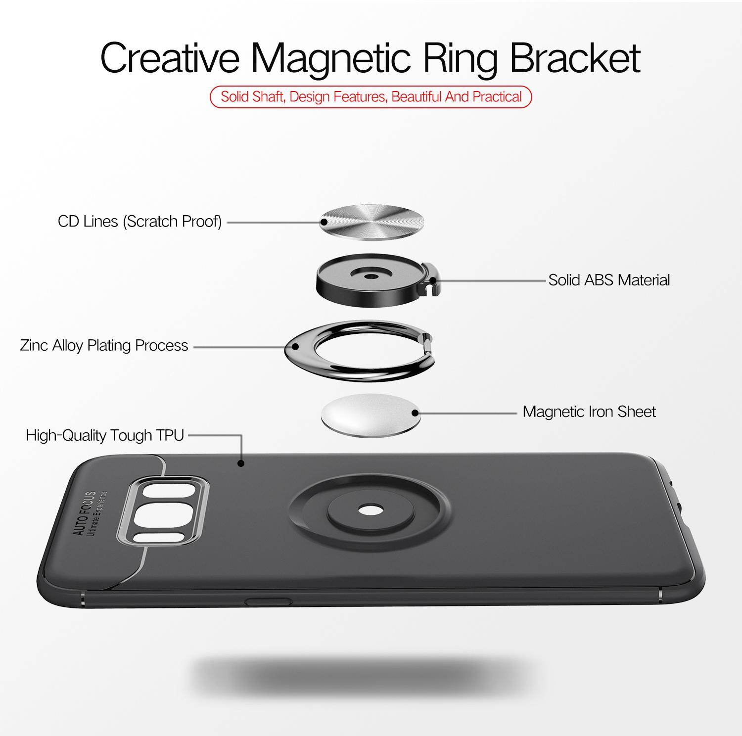 for Samsung S8Plus S8+ Case [Black Metal Ring Buckle] Soft TPU Back Case Cover, 360 Degree Rotating Invisible Ring Kickstand Holder Bracket, Can work with Car Mount, Shockproof, Impact Resistant
