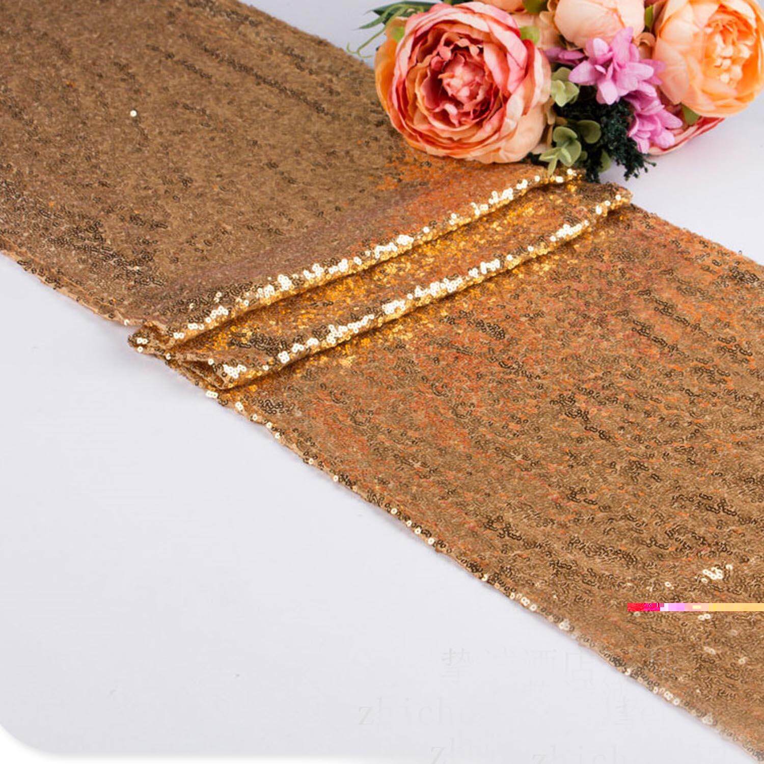 30 x 275cm Sequin Glittery Decorative Table Runner Tablelcoth Party Supplies for Wedding Party Festival Birthday Baby Shower Gold - intl