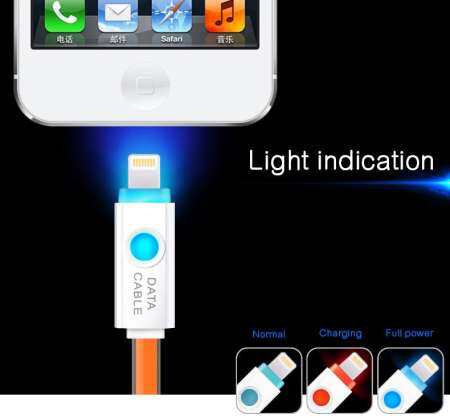 Zenia สายเคเบิลหลอดไฟสี TPE ไฟ LED Sync ข้อมูลสำหรับ for Apple iPhone iPad