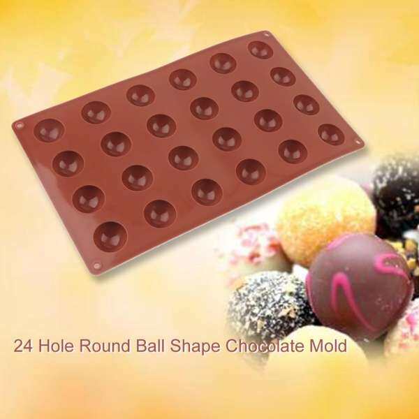 GETEK Professional 24 Hole Round Ball Shape Chocolate Mold Silicone Cake Mold