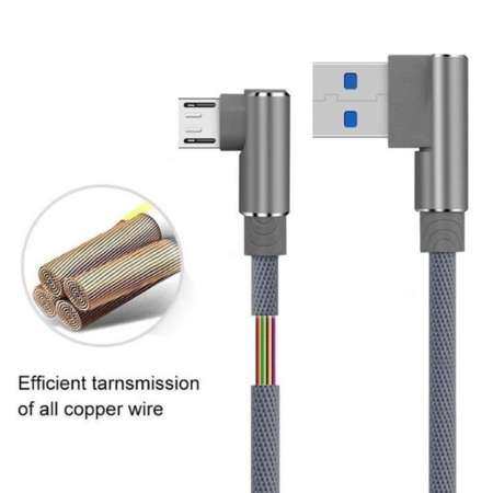 1 ชิ้นไนลอน Braided 90 องศาด้านขวา Micro USB Fast สายซิงค์ข้อมูลสายชาร์จสายชาร์จแบตเตอรี่